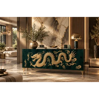 Invicta Komoda DARGON SNAKE 3D GOLD turkusowe mango 180 x 75 x 38cm / 49493