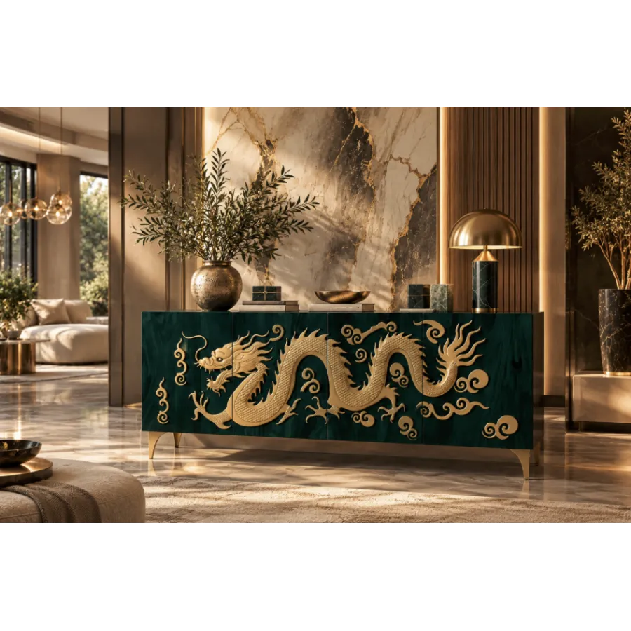 Invicta Komoda DARGON SNAKE 3D GOLD turkusowe mango 180 x 75 x 38cm / 49493