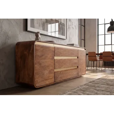 Invicta Komoda MONZA ryflowane fronty brązowe mango 180 x 70 x 38cm / 48834
