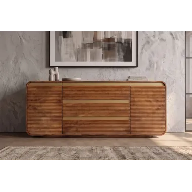 Invicta Komoda MONZA ryflowane fronty brązowe mango 180 x 70 x 38cm / 48834