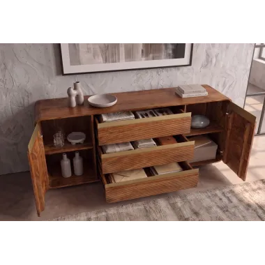 Invicta Komoda MONZA ryflowane fronty brązowe mango 180 x 70 x 38cm / 48834