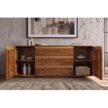 Invicta Komoda MONZA ryflowane fronty brązowe mango 180 x 70 x 38cm / 48834