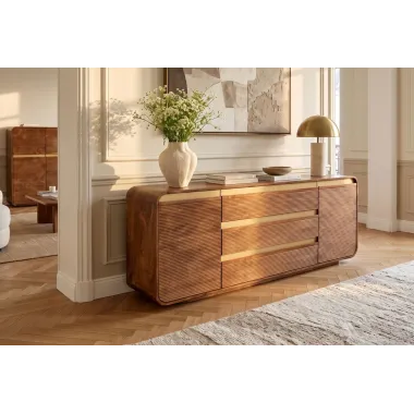 Invicta Komoda MONZA ryflowane fronty brązowe mango 180 x 70 x 38cm / 48834