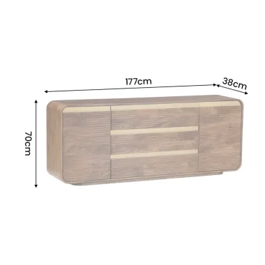 Invicta Komoda MONZA ryflowane fronty brązowe mango 180 x 70 x 38cm / 48834