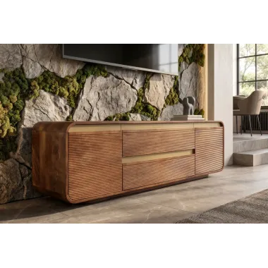 Invicta Szafka TV MONZA ryflowane fronty brązowe mango 160 x 53 x 38cm / 48835