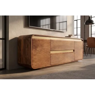 Invicta Szafka TV MONZA ryflowane fronty brązowe mango 160 x 53 x 38cm / 48835