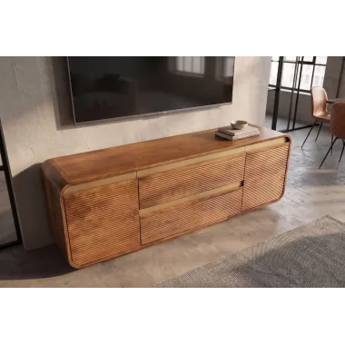 Invicta Szafka TV MONZA ryflowane fronty brązowe mango 160 x 53 x 38cm / 48835
