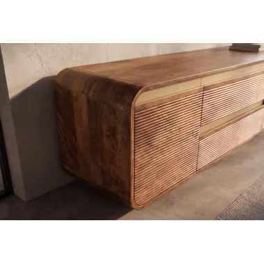 Invicta Szafka TV MONZA ryflowane fronty brązowe mango 160 x 53 x 38cm / 48835