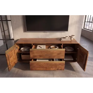 Invicta Szafka TV MONZA ryflowane fronty brązowe mango 160 x 53 x 38cm / 48835