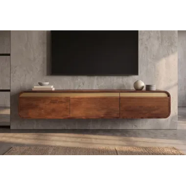 Invicta Szafka TV wisząca MONZA ryflowane fronty brązowe mango 160 x 29 x 33cm / 48837