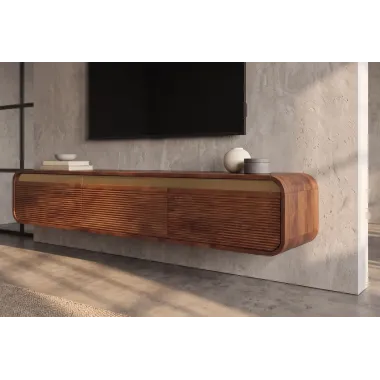 Invicta Szafka TV wisząca MONZA ryflowane fronty brązowe mango 160 x 29 x 33cm / 48837