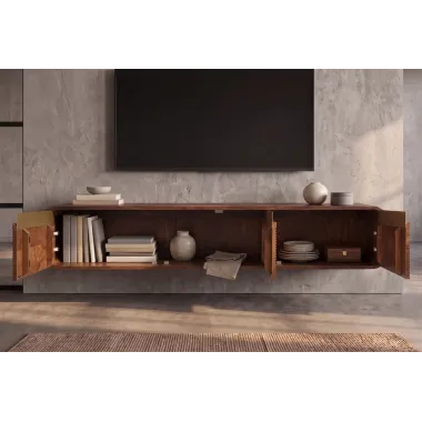 Invicta Szafka TV wisząca MONZA ryflowane fronty brązowe mango 160 x 29 x 33cm / 48837