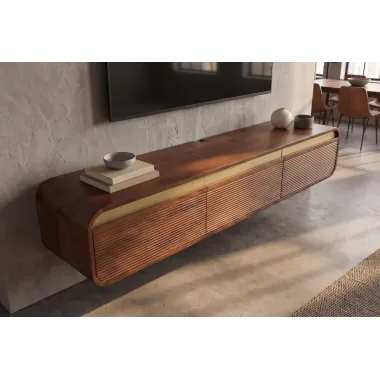 Invicta Szafka TV wisząca MONZA ryflowane fronty brązowe mango 160 x 29 x 33cm / 48837