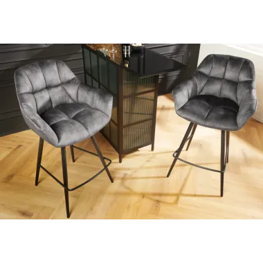 Invicta Fotel barowy PAPILLON obrotowy 180° szary aksamit 62 x 106 x 60cm / 43883