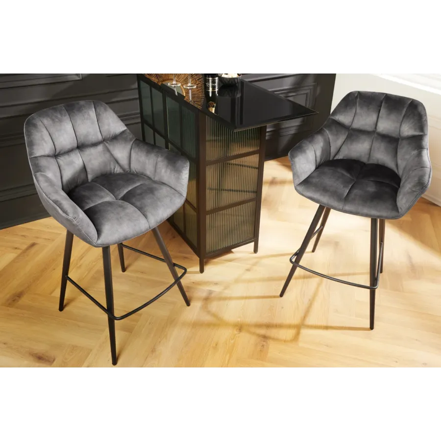 Invicta Fotel barowy PAPILLON obrotowy 180° szary aksamit 62 x 106 x 60cm / 43883
