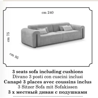 FUTURA Włoska Sofa tapicerowana 3 osobowa kat. S 240 x 75 x 95cm / FutSofS240