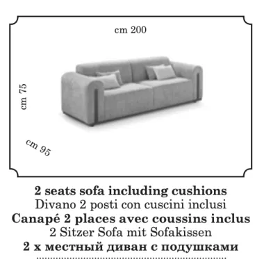 FUTURA Włoska Sofa tapicerowana 2 osobowa kat. S 200 x 75 x 95cm / FutSofS200