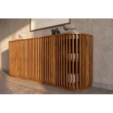 Invicta Komoda SCULPTURA front z pionowych listew brązowe mango 170 x 75 x 45cm / 49269