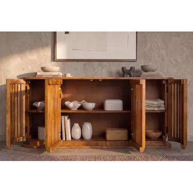Invicta Komoda SCULPTURA front z pionowych listew brązowe mango 170 x 75 x 45cm / 49269