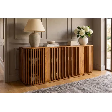 Invicta Komoda SCULPTURA front z pionowych listew brązowe mango 170 x 75 x 45cm / 49269