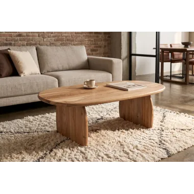 Invicta Stolik kawowy SCULPTURA naturalna akacja oval 110 x 35 x 60cm / 49266
