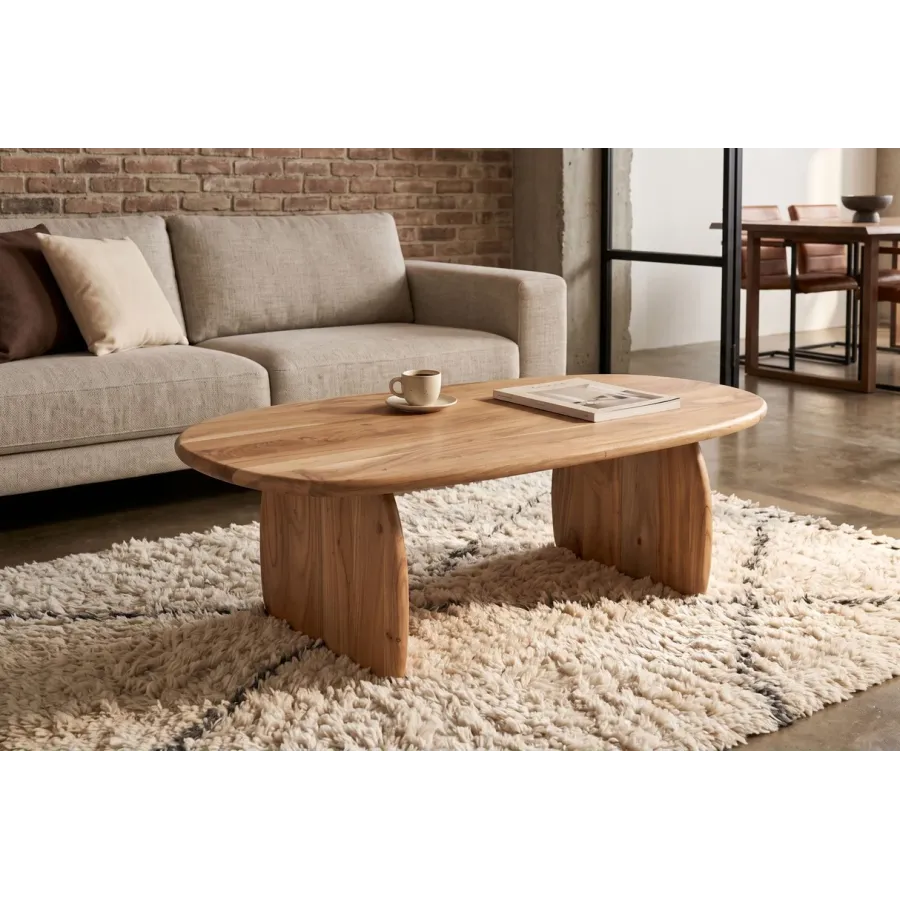 Invicta Stolik kawowy SCULPTURA naturalna akacja oval 110 x 35 x 60cm / 49266
