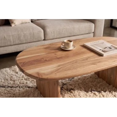 Invicta Stolik kawowy SCULPTURA naturalna akacja oval 110 x 35 x 60cm / 49266