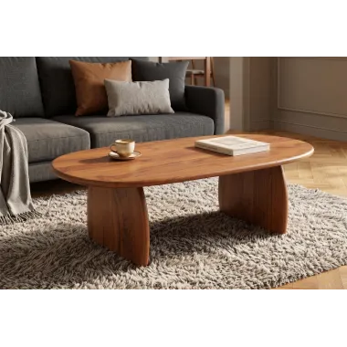 Invicta Stolik kawowy SCULPTURA brązowa akacja oval 110 x 35 x 60cm / 49267