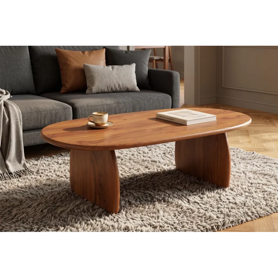 Invicta Stolik kawowy SCULPTURA brązowa akacja oval 110 x 35 x 60cm / 49267