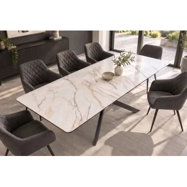 Invicta Stół do jadalni ALPINE ALPINE blat ceramiczny Calacatta Oro optyka marmuru 160-200 x 77 x 89cm / 49616