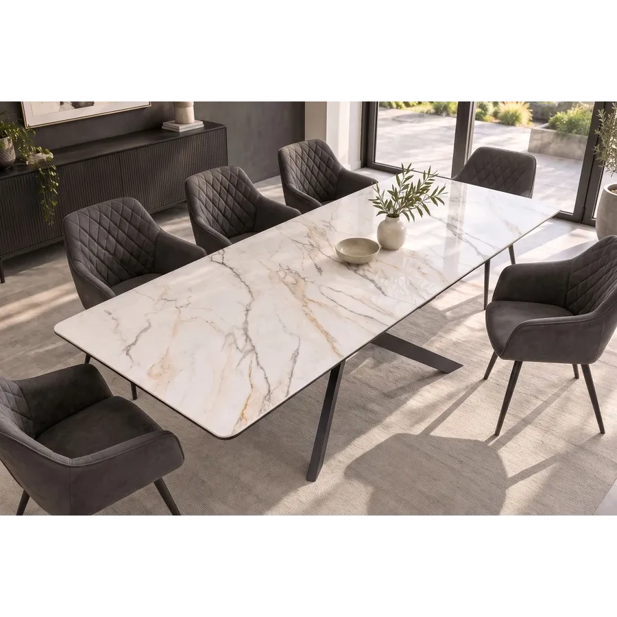 Invicta Stół do jadalni ALPINE ALPINE blat ceramiczny Calacatta Oro optyka marmuru 160-200 x 77 x 89cm / 49616