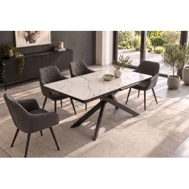 Invicta Stół do jadalni ALPINE ALPINE blat ceramiczny Calacatta Oro optyka marmuru 160-200 x 77 x 89cm / 49616