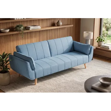 Invicta Sofa DIVANI rozkładana jasnoniebieska struktura 220 x 85 x 88cm / 40088