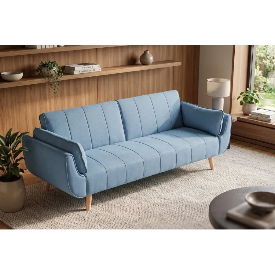 Invicta Sofa DIVANI rozkładana jasnoniebieska struktura 220 x 85 x 88cm / 40088