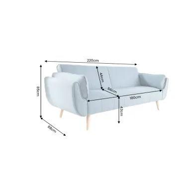 Invicta Sofa DIVANI rozkładana jasnoniebieska struktura 220 x 85 x 88cm / 40088