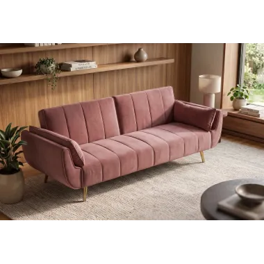 Invicta Sofa DIVANI rozkładana różowy aksamit 220 x 85 x 88cm / 40091