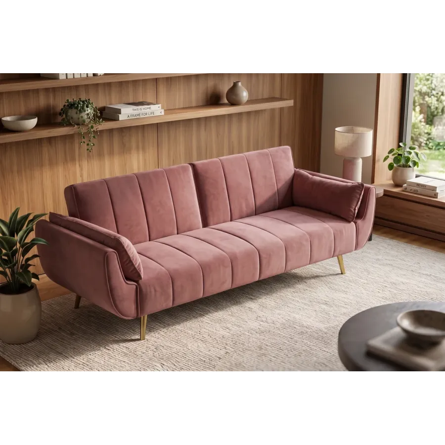 Invicta Sofa DIVANI rozkładana różowy aksamit 220 x 85 x 88cm / 40091