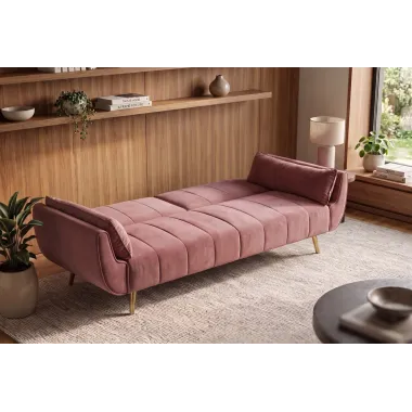 Invicta Sofa DIVANI rozkładana różowy aksamit 220 x 85 x 88cm / 40091