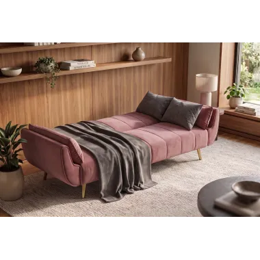 Invicta Sofa DIVANI rozkładana różowy aksamit 220 x 85 x 88cm / 40091