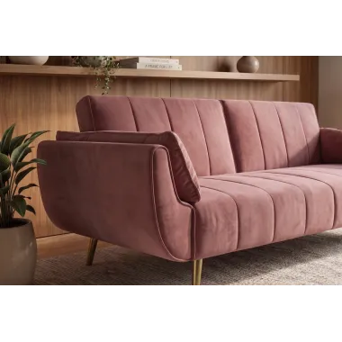 Invicta Sofa DIVANI rozkładana różowy aksamit 220 x 85 x 88cm / 40091
