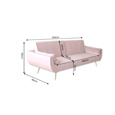Invicta Sofa DIVANI rozkładana różowy aksamit 220 x 85 x 88cm / 40091