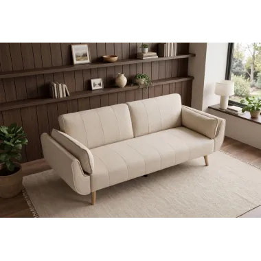 Invicta Sofa DIVANI rozkładana beżowa struktura 220 x 85 x 88cm / 48216