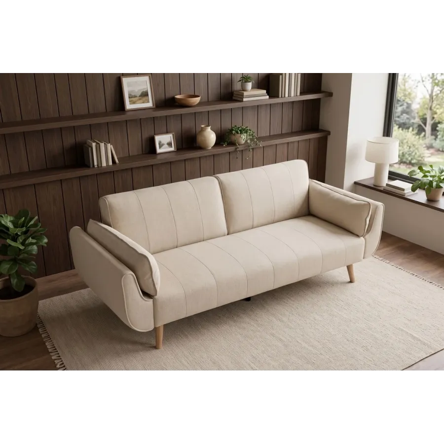 Invicta Sofa DIVANI rozkładana beżowa struktura 220 x 85 x 88cm / 48216