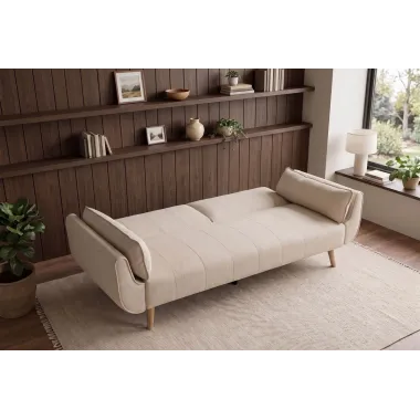 Invicta Sofa DIVANI rozkładana beżowa struktura 220 x 85 x 88cm / 48216