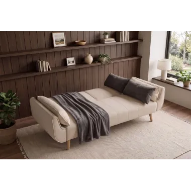 Invicta Sofa DIVANI rozkładana beżowa struktura 220 x 85 x 88cm / 48216