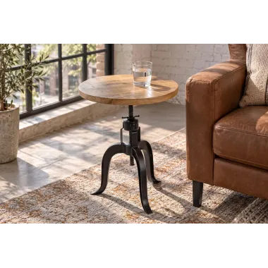 Invicta Stolik pomocniczy ENGINEER z regulacją wysokości mango Ø 50 x 47-62 x 50cm / 41406