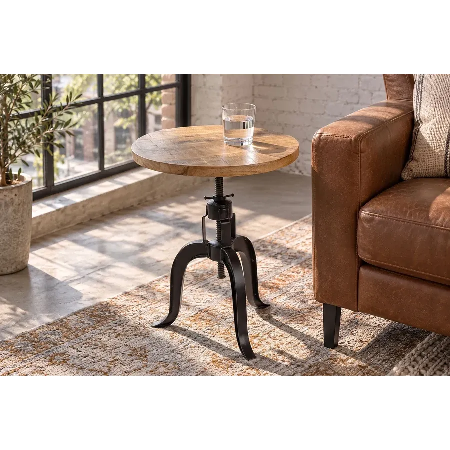 Invicta Stolik pomocniczy ENGINEER z regulacją wysokości mango Ø 50 x 47-62 x 50cm / 41406