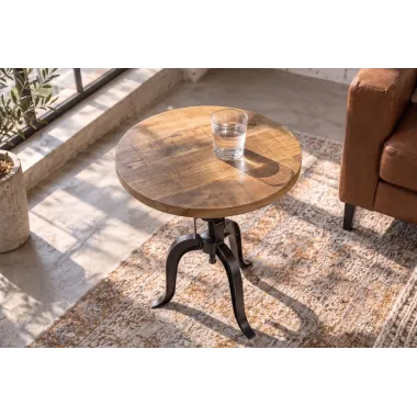 Invicta Stolik pomocniczy ENGINEER z regulacją wysokości mango Ø 50 x 47-62 x 50cm / 41406