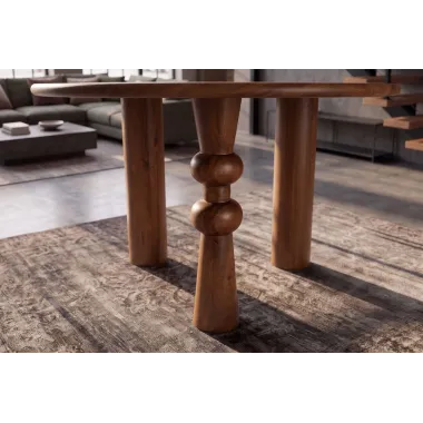 Invicta Stół jadalniany ARTE SCULPTURAL z rzeźbioną podstawą brązowe mango Ø 120 x 77cm / 49261
