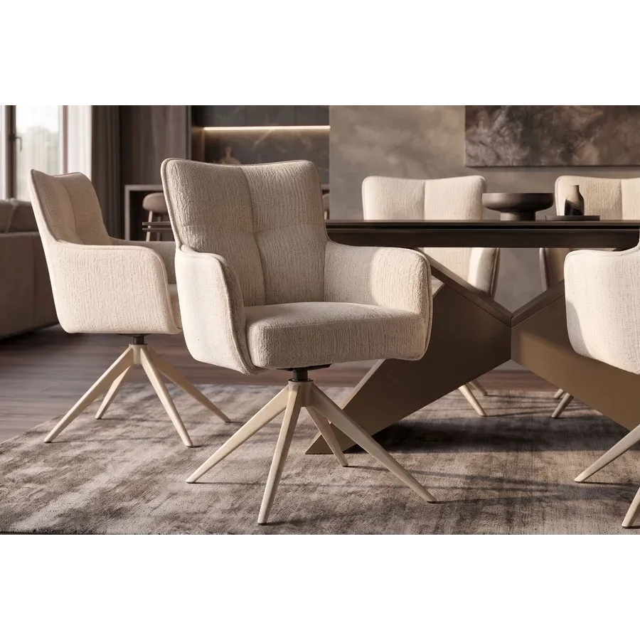 Invicta Krzesło obrotowe LUGANO 360° z podłokietnikami beżowy chenille 60 x 88 x 65cm / 49326